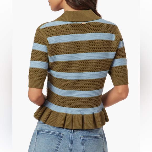 Scotch & Soda NWT Pointelle Collared Short sleeve Vneck Peplum Sweater - Picture 4 of 17